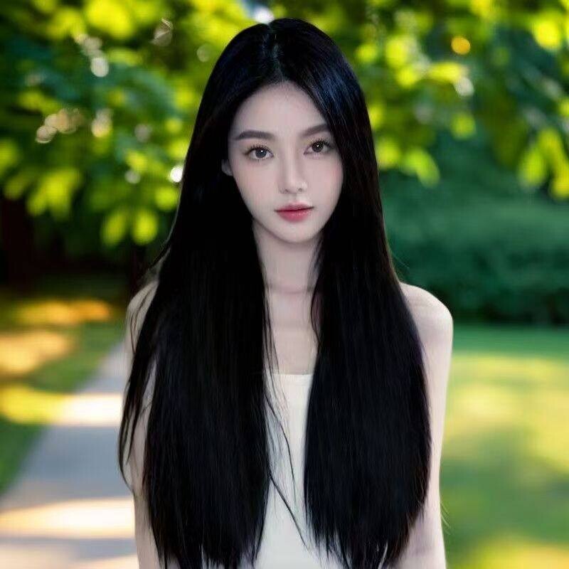 假发女中分无刘海长直发自然蓬松日常佩带黑色长发全头套可水洗