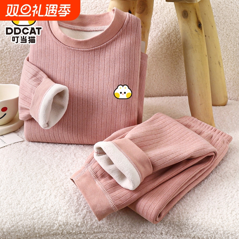 儿童保暖内衣套装秋冬季加绒加厚女童男宝宝德绒秋衣秋裤小孩睡衣