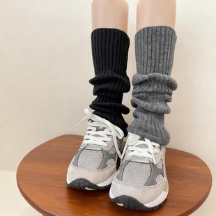 37cm羊毛袜套堆堆袜女秋冬季 雪地靴 加绒深灰色针织腿套搭配鲨鱼裤