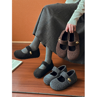 子 晚风加绒棉勃肯鞋 3CM内增高温柔圆头玛丽珍毛毛鞋 女2025秋冬季