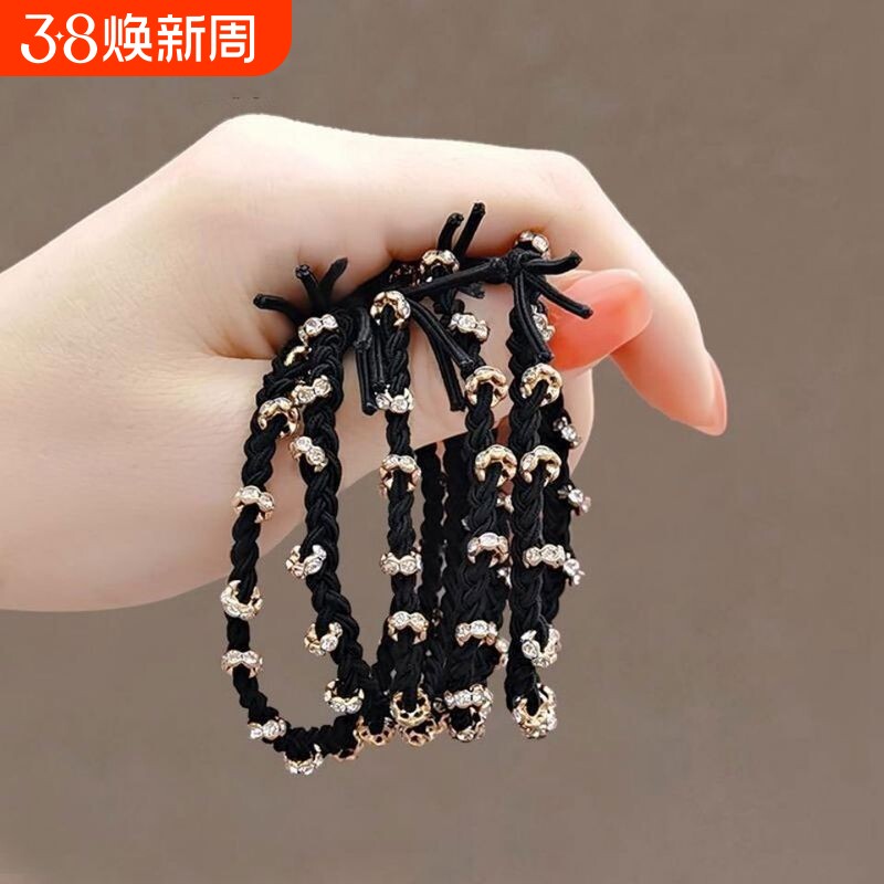 头绳 女轻奢简约气质 水钻皮圈高弹力耐用发绳高马尾扎头发橡皮筋