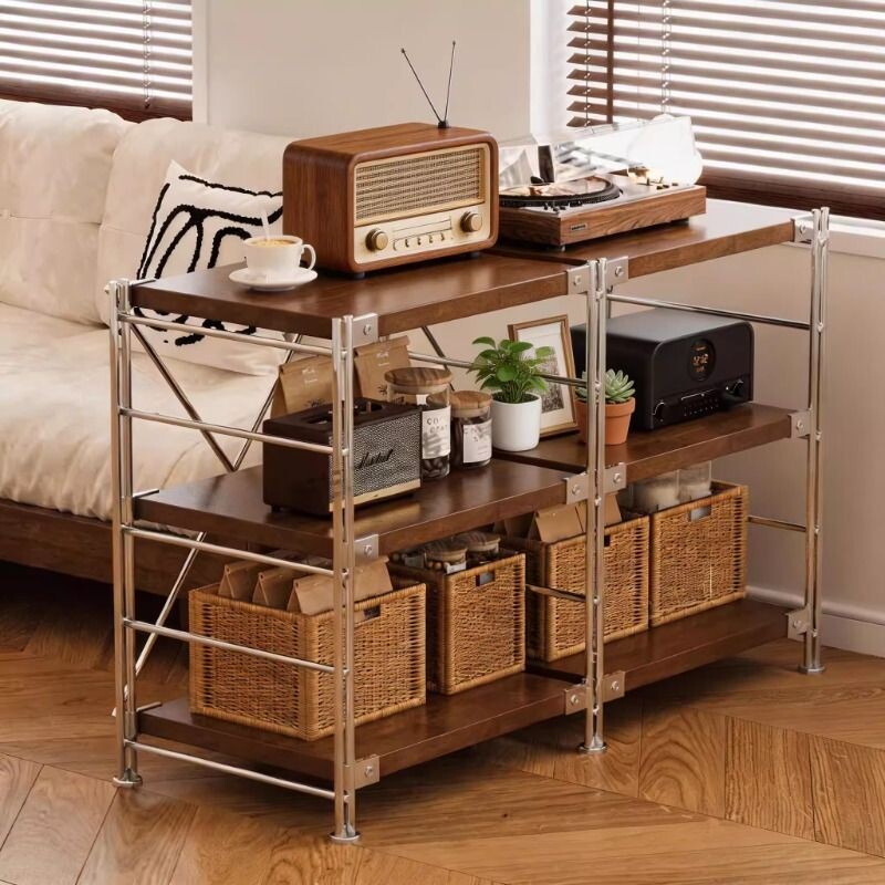 书本商品陈列展示架家用落地收纳架厨房储物架子日式原木风置物架