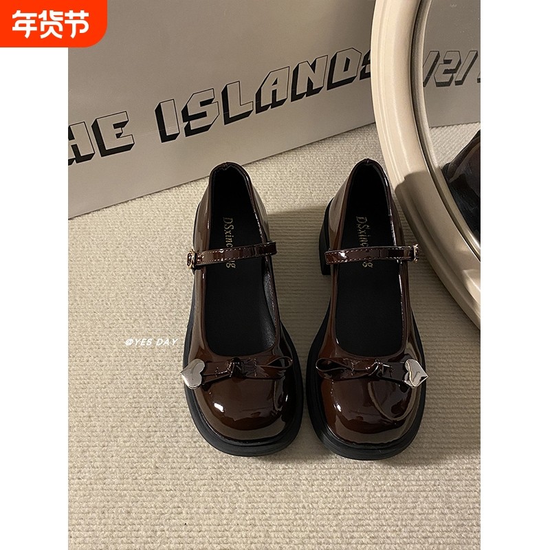 YesDay暗黑少女蝴蝶结圆头JK玛丽珍小皮鞋粗跟单鞋增高显瘦高