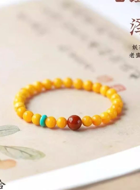 爆款diy蜜蜡同款手串鸡油黄高端琥珀南红绿松手串石文玩女士手链