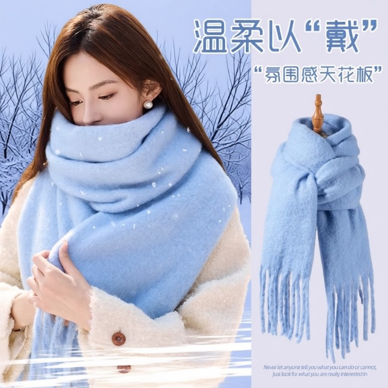 2025新款纯色围巾女冬季百搭灰色男黑色围脖高级感韩系氛围感披肩