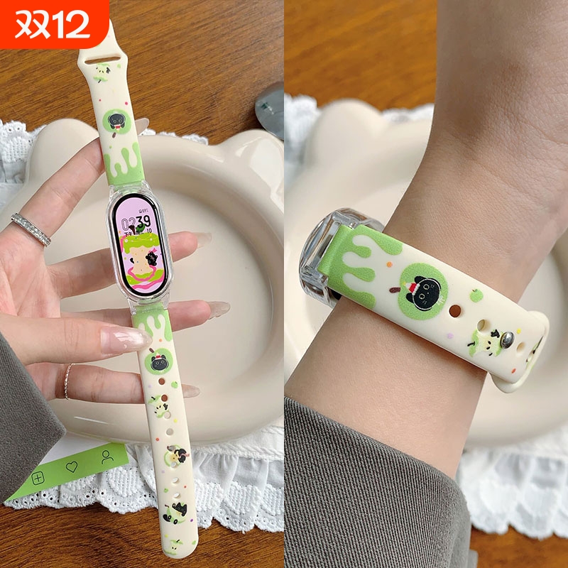 【可爱青苹果】适用小米手环10手表表带9NFC个性猫狗手环8创意7/6/5/4/3代高级运动代男女生替换腕带夏天透气