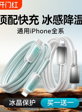 适用苹果数据线充电线17/16/15promaxPD冰透双C编织Type-ciPhone14/13/12/11/XSmax半透明快充线加长