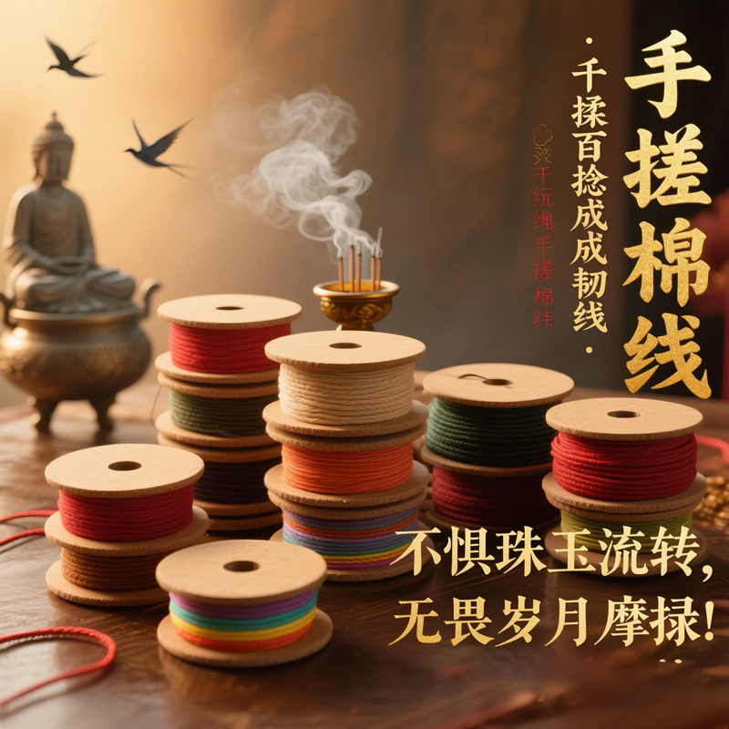 藏式风手搓棉线菩提手串文玩线绳