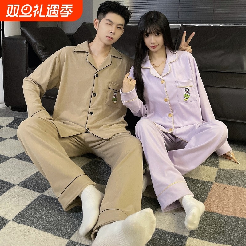 新款秋冬季德绒情侣款睡衣女可爱大码男士套装外穿家居服居家外出