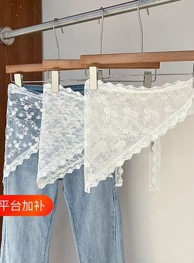 韩系白色蕾丝丝巾腰带女春夏季法式复古高级感三角巾屁帘叠穿裙帘