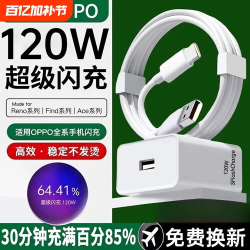 120W超级闪充适用OPPOReno14/13/12/11原9装充电器正品FindX8Ultra/7/6Pro+快充头5一加100真我80手机W数据线 - 封面