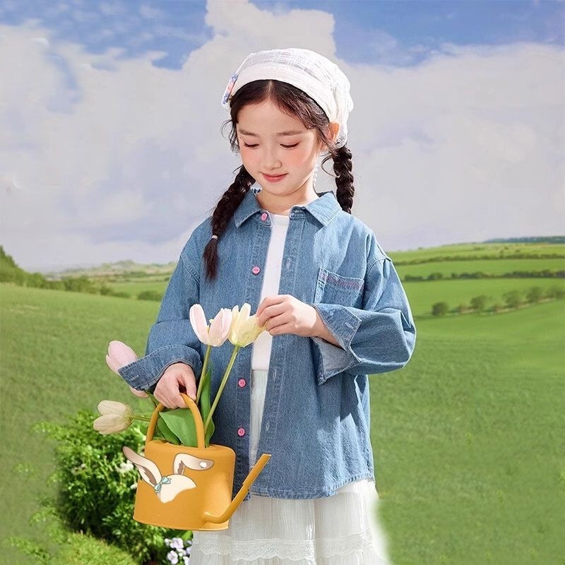 童装儿童牛仔衬衫女童韩版外套春秋季新款刺绣上衣中大童百搭衬衣