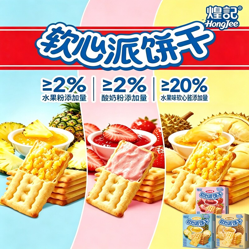 煌记软心派猫山王榴莲味夹心饼干图片