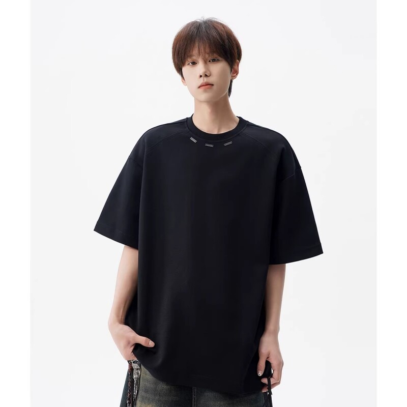 重磅钢标短袖T恤男2026新款宽松黑色高级感圆领体恤上衣白色潮牌