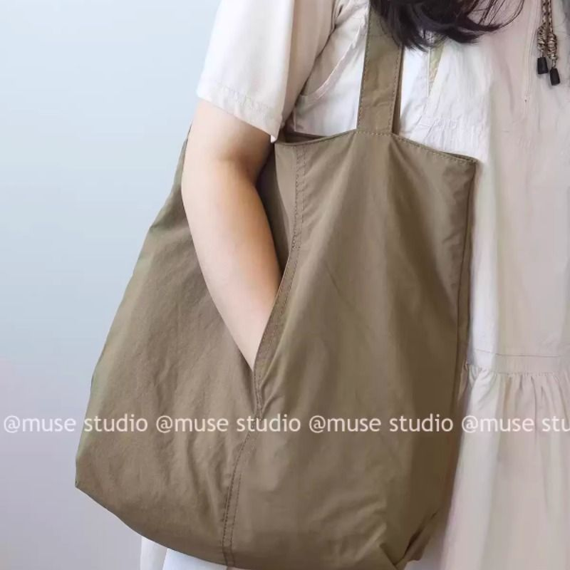 日系ins女士新款购物袋大容量尼龙布单肩包托特包通勤轻便手提