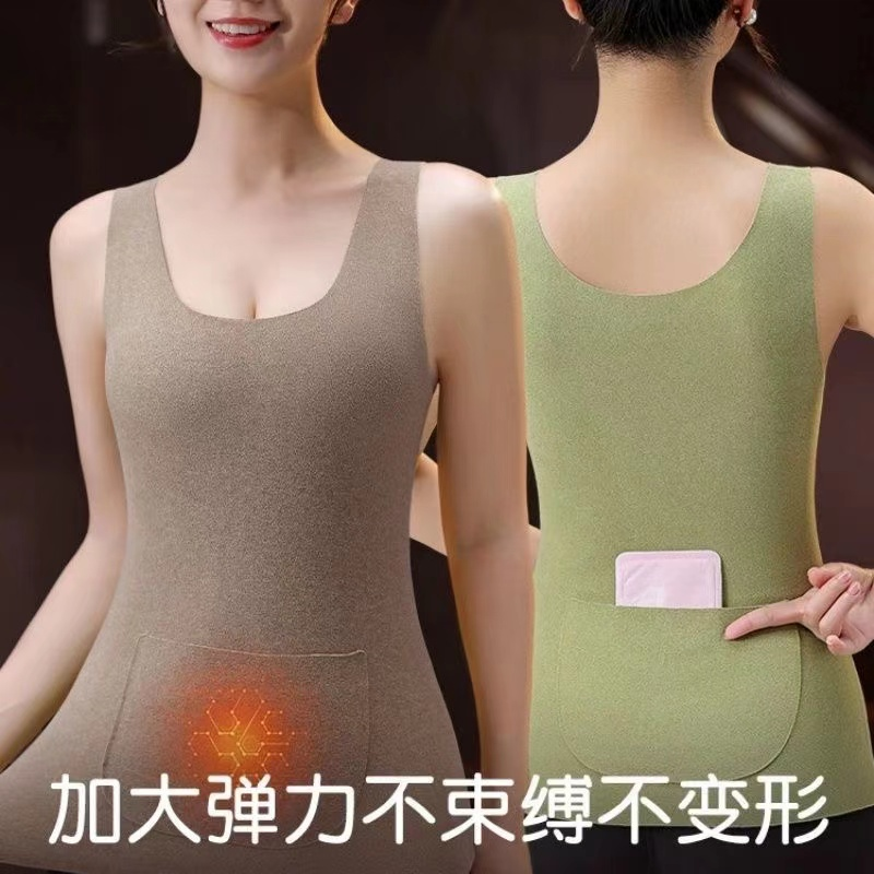 前后双兜加绒保暖背心女