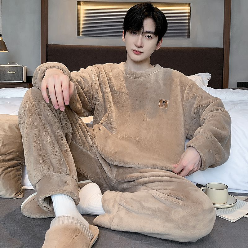 珊瑚绒睡衣男士秋冬季加绒加厚男