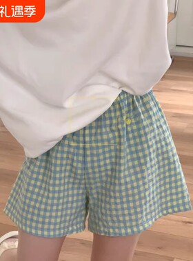 2026新款格子睡裤夏季短裤裤子遛弯裤可外穿薄款家居裤休闲黑白格