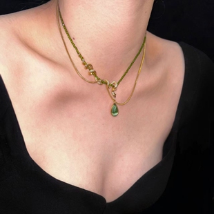 「共生之藤」灵蛇原创小众高级感串珠choker项链橄榄绿锁骨链七夕