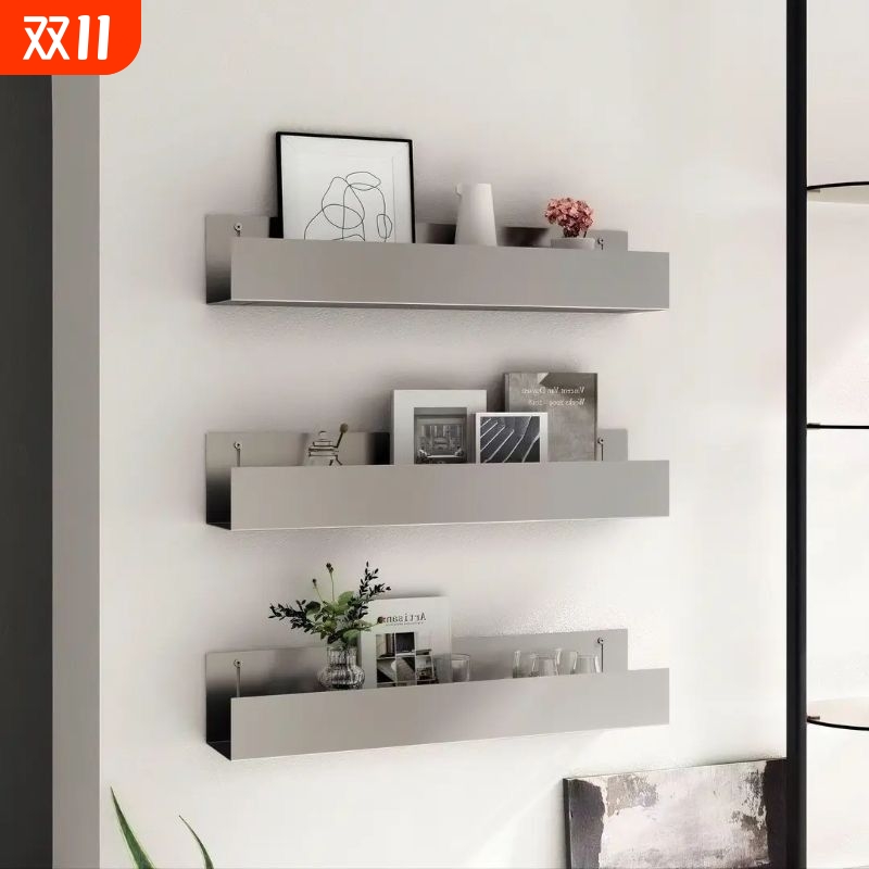 不锈钢层板金属加厚隔板收纳架网红客厅壁挂书架墙上置物架