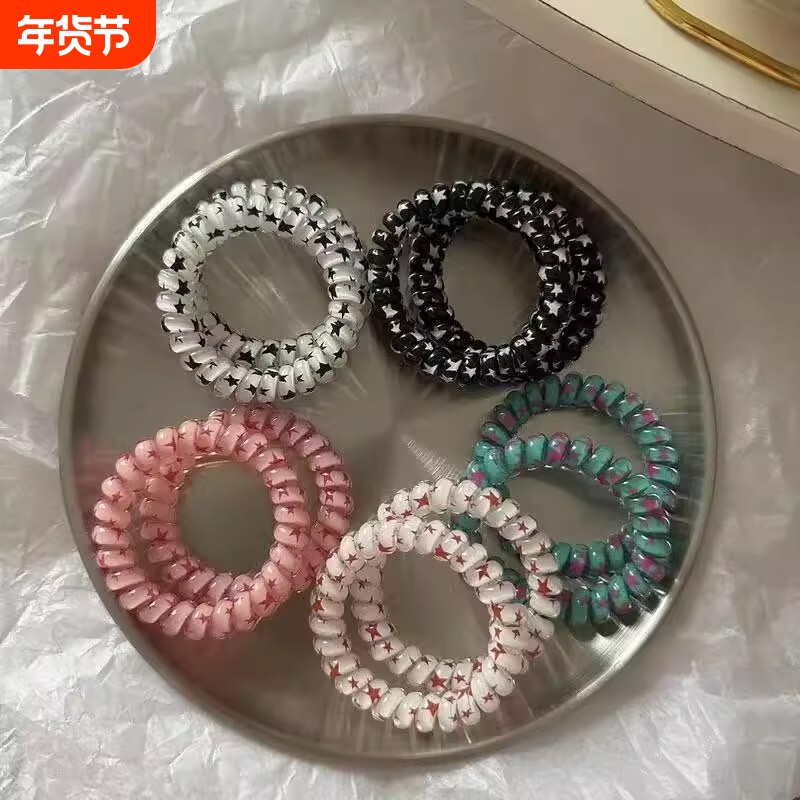 甜酷星星韩版五角星无痕发绳学院风甜妹电话线发圈扎头发皮筋发饰