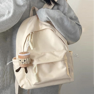 背包書包女大學(xué)生純色簡(jiǎn)約初中生ins少女尼龍雙肩包黑色綠色通勤