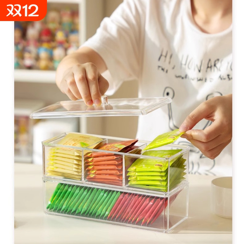 分格透明带盖茶包收纳盒