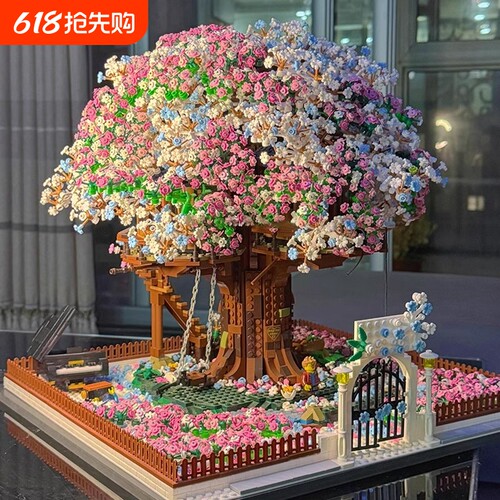 2025成人樱花树屋积木玩具新款高难度巨大型建筑拼图送女孩子礼物