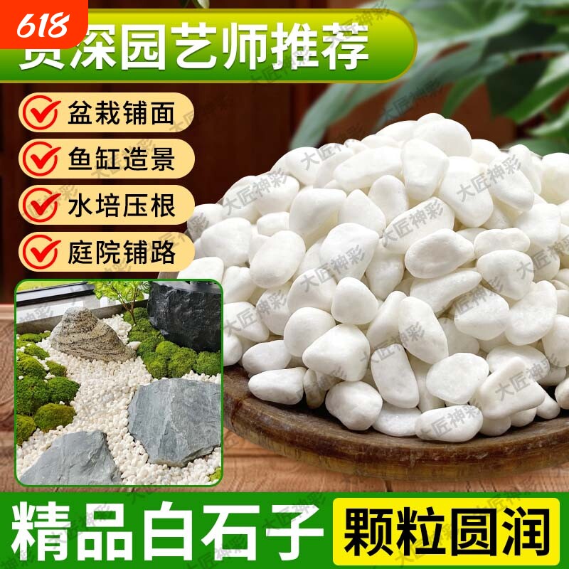 鹅卵石小白石子雨花石庭院造景多肉铺面铺路石园艺水培白色石头子