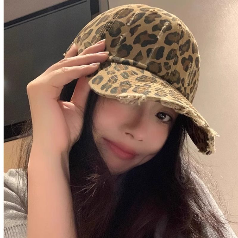 美式复古豹纹做旧棒球帽子女春夏磨毛软顶y2k显脸小ins辣妹鸭舌
