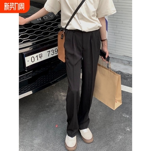 灰色白色黑色 潮ins直筒垂坠休闲长裤 早春高级感阔腿高腰西裤 男士