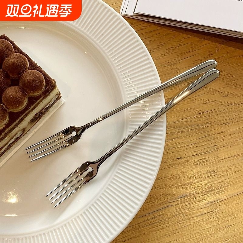ins风不锈钢水果圆孔叉网红聚餐吃蛋糕的叉子蛋糕叉月饼叉甜品叉