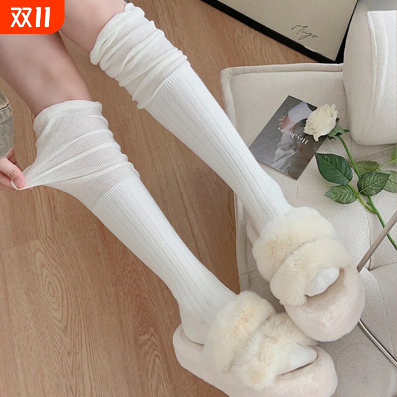 过膝袜女士白色堆堆袜