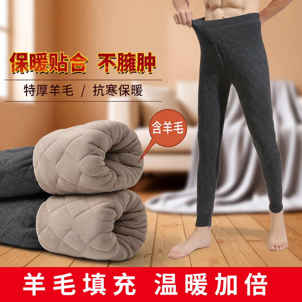 男士羊毛保暖裤冬季内穿加绒加厚高腰弹力棉裤东北特厚超厚打底裤