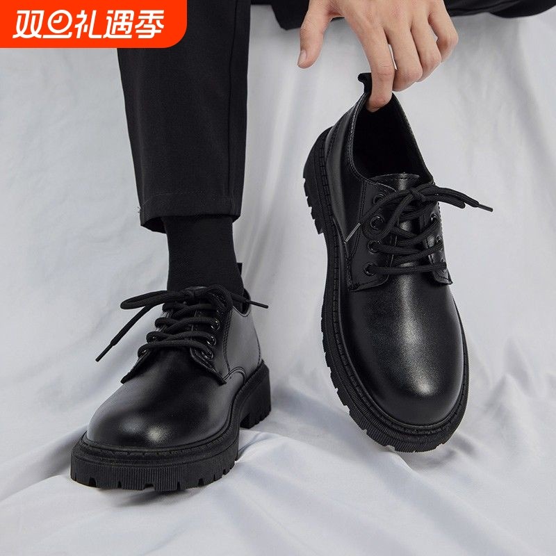 商务皮鞋男款爆款2025新款青少年英伦风学生厚底西装男士休闲潮鞋