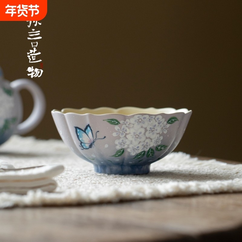 景德镇手绘陶瓷功夫茶杯绣球花家用女士精致主人杯品茗杯个人单杯,餐饮具,茶杯,淘宝优惠券,粉丝福利购,淘宝优惠卷