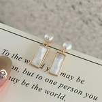 诸暨淡水珍珠耳钉女贝壳小方条耳环高品质时尚简约耳饰高级感礼物