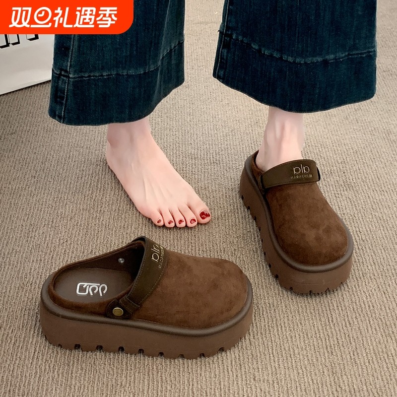 内增高厚底勃肯鞋一脚蹬懒人女鞋2025新款秋季博肯包头半拖鞋单鞋
