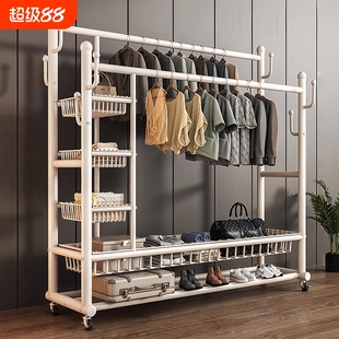 特厚挂衣架家用落地式卧室晾衣架出租屋阳台加厚加粗挂衣架子双杆