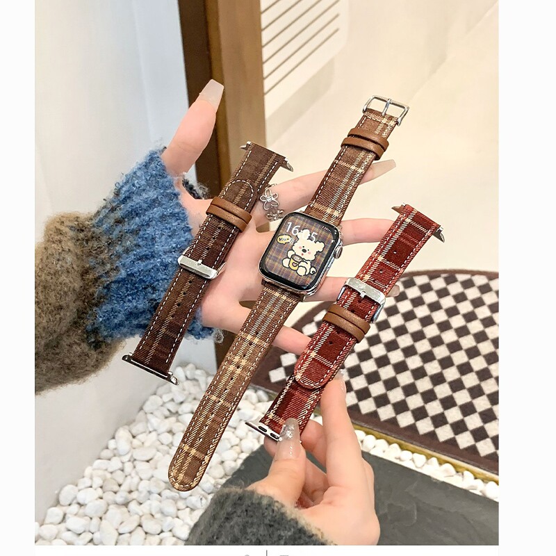 圣诞氛围适用苹果手表S11表带新款格纹毛呢皮质iwatch10/