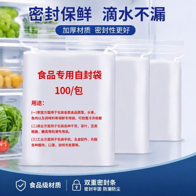保鲜袋自封袋透明加厚收纳袋家用食品级冷冻肉密封包装袋厨房蔬菜