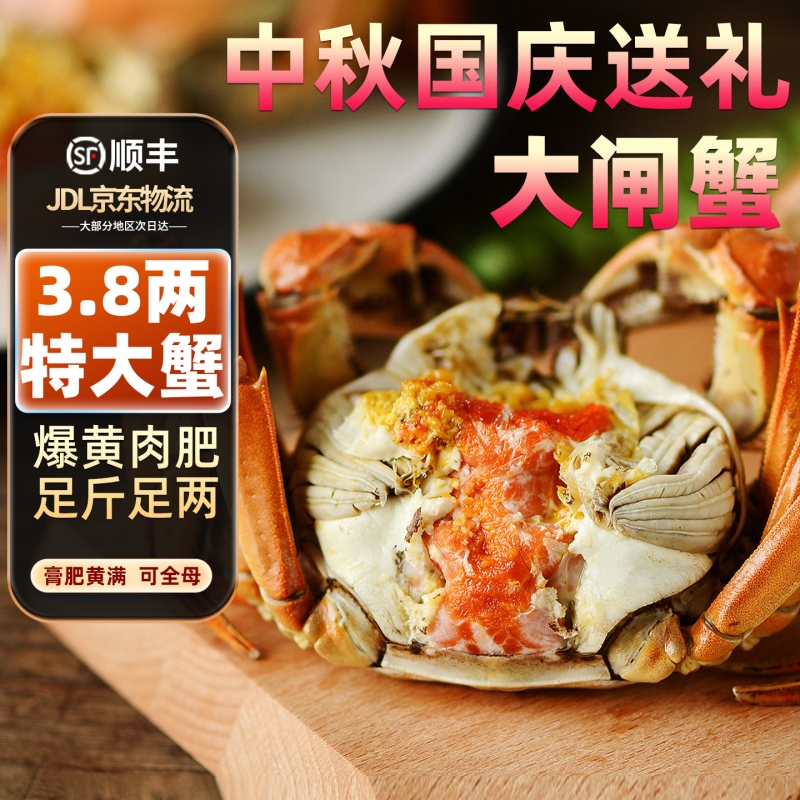 【活蟹】苏州大闸蟹全母公鲜活超特大螃蟹河蟹3.8两10只海鲜礼盒