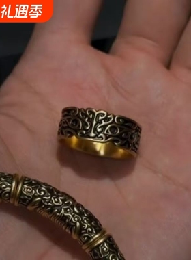 轻奢黑金饕餮戒指饕餮合集中式霸气时尚百搭复古男士手链礼物配饰