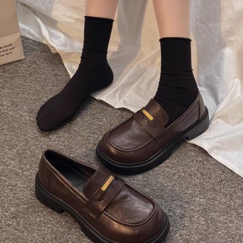 意尔康心选复古英伦风黑色厚底一脚蹬乐福鞋女2026秋季新款日系jk
