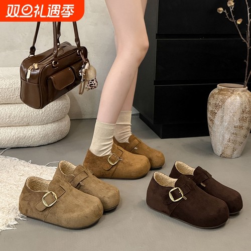 厚底内增高全包加绒勃肯鞋女2025冬季新款一脚蹬豆豆棉鞋子雪地靴