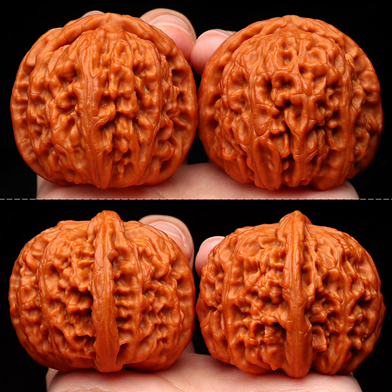 文玩核桃四座楼闷尖白狮子头精品麒麟纹官帽把玩苹果园手持男核桃