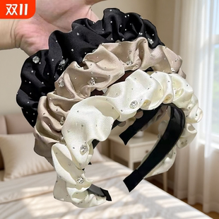 高颅顶褶皱发箍女款 网红压发发卡气质显脸小头箍宽边 复古法式