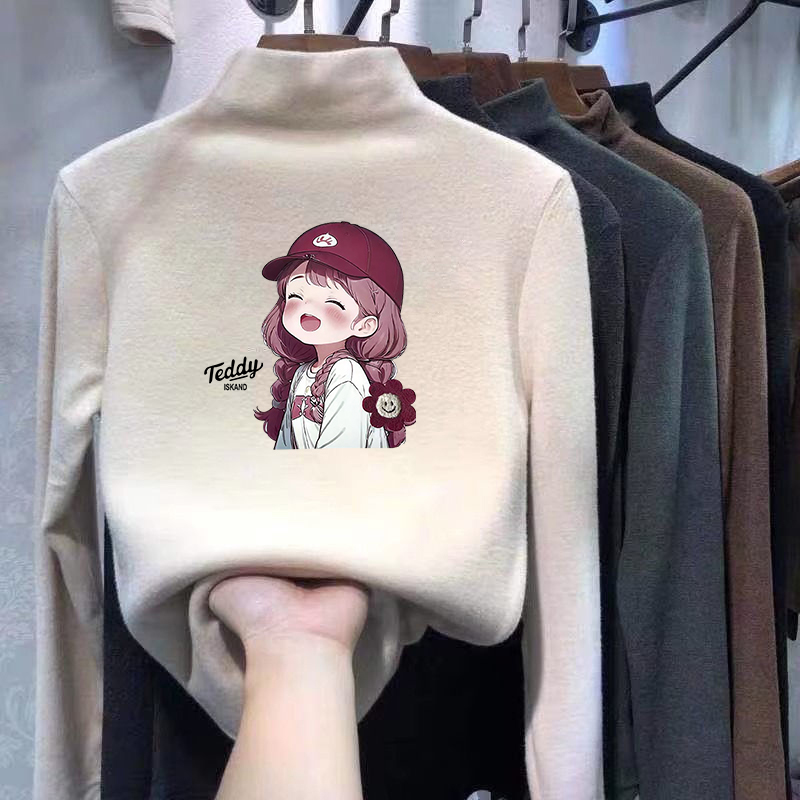 女大童半高领长袖T恤秋冬大儿童加绒内搭打底衫德绒保暖秋衣上衣