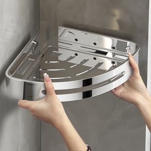 304不锈钢卫生间置物架浴室三角篮厕所洗手间免打孔收纳架子转角
