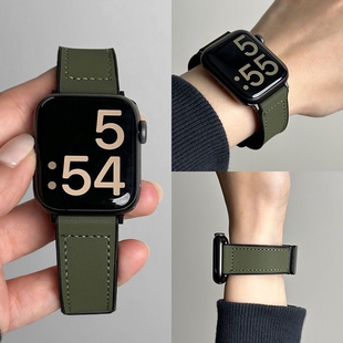 疯马真皮适用iwatch苹果手表applewatch9表带s9版se女款s8高级感s10夏季ultra2折叠s7磁吸扣s6创意s5替换表链